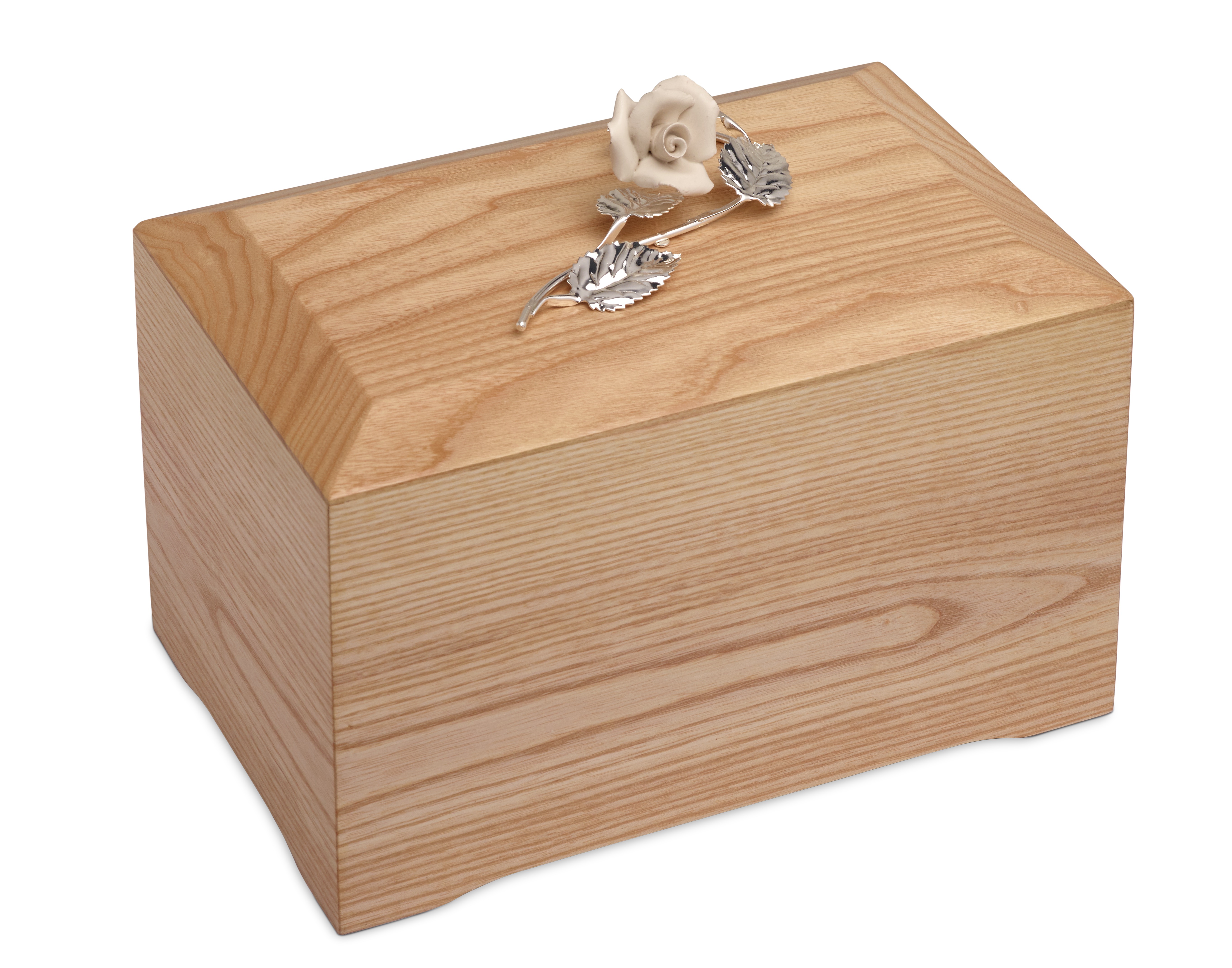 Urna in legno verniciato con rosa ceramica e rametto argento ULV-03S4