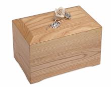 Urna in legno verniciato con rosa ceramica e rametto argento ULV-03S4